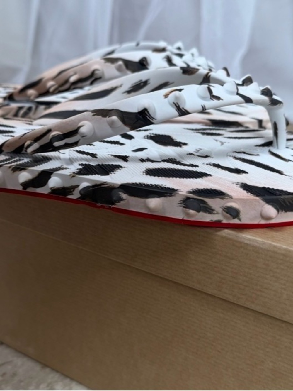 Christian Louboutin White & Black Animal Print Studded Donna Loubi Flip Flops 38 - Picture 12 of 16